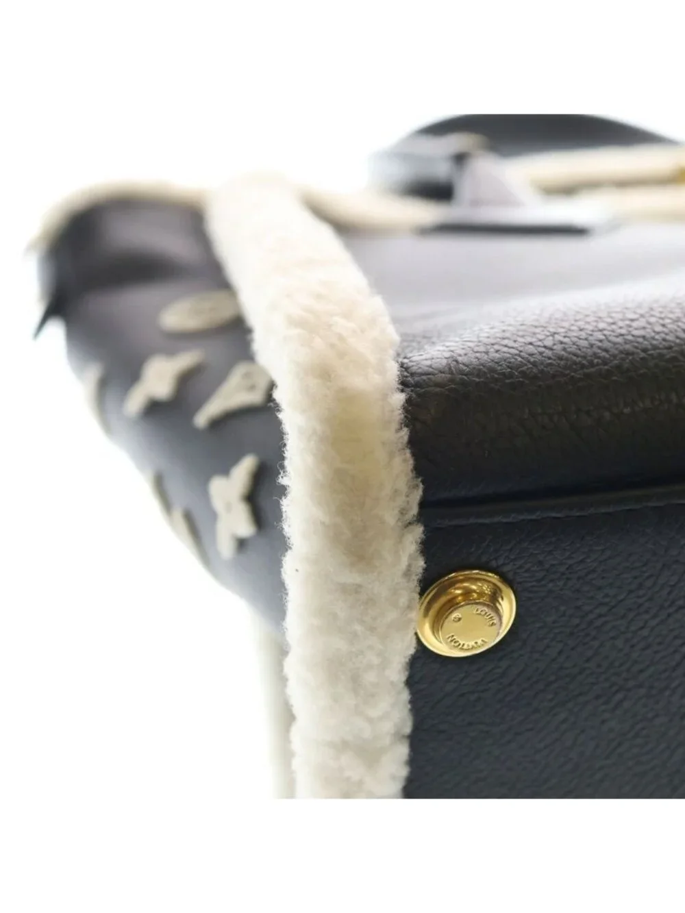 Louis Vuitton on MY Side MM Noir Shearling Monogram Leather 2-Way Bag Gold Black